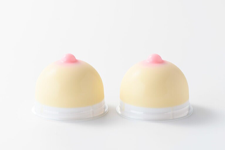 【山形】よしだ聖菓の「元祖 おっぱいプリン」各135円(約50g)。