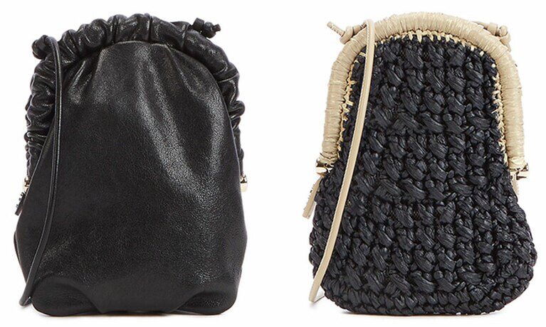 
左： FURLA ESSENTIAL MINI VERTICAL CROSSBODY (ラムレザー) W12×H19.5cm 29,700円。
右：FURLA ESSENTIAL MINI VERTICAL CROSSBODY (ラフィア風デザイン素材 )W12×H19.5cm 26,400円。
