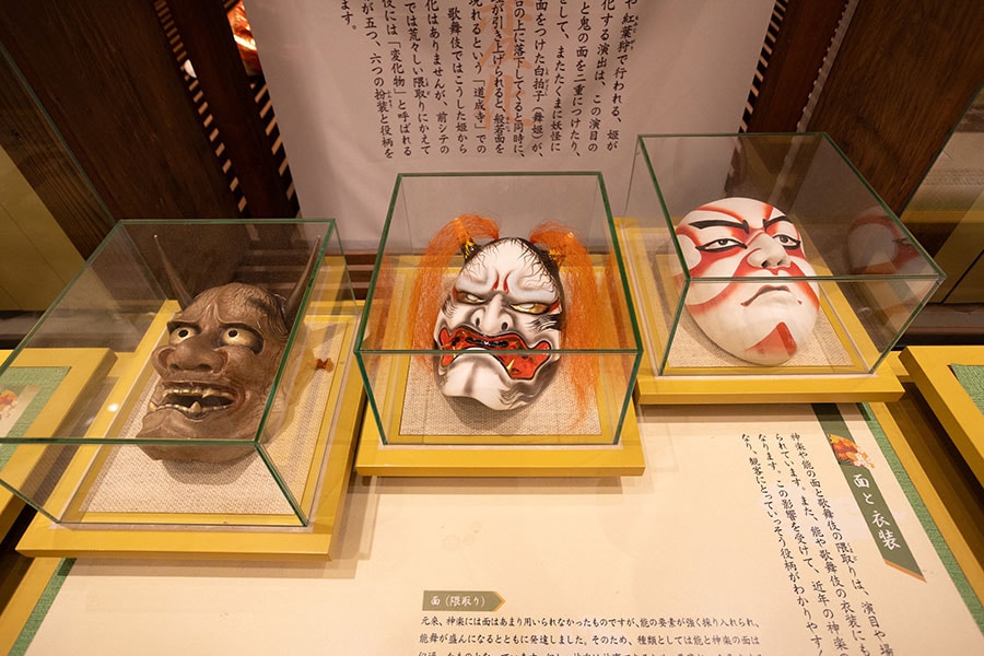 演劇性が高いと言われる安芸高田市の神楽ではさまざまな神楽面が使われる。