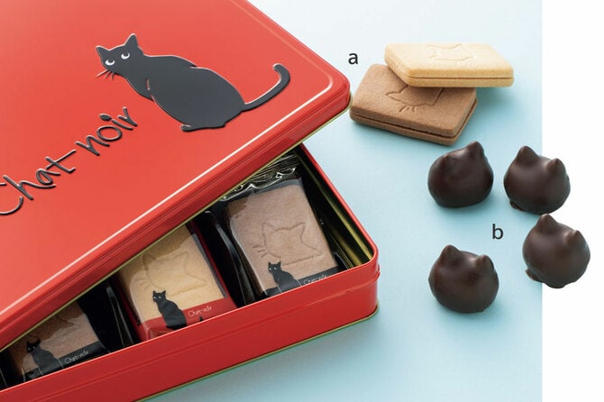a：Originalクッキー缶 12個入り 1,836円／シャノワール 
b：猫チョコ（Jomon）4個入り 1,998円／CHOCOLATEI