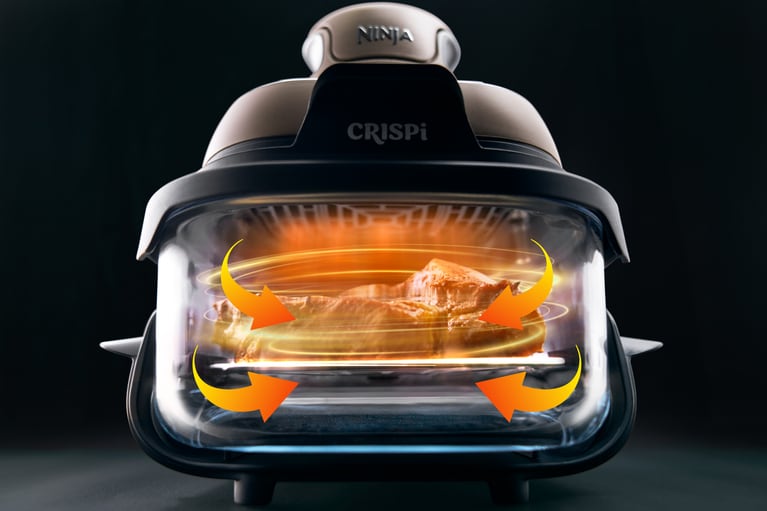 強力熱風、高火力、高熱伝導プレートで食材を包み込み、むらのない本格的な仕上がりを実現。