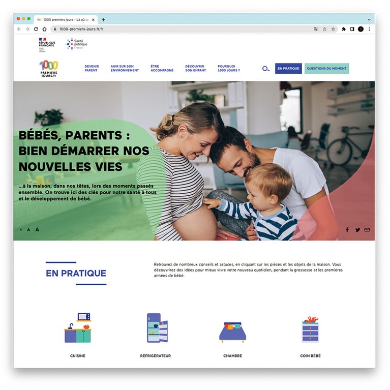 妊娠中～出産後2年間の親子に必要な情報を発信するフランス政府のサイト「はじめの1000日間」。医療や保育、心理の専門家が集結し、科学的裏付けのある知見を提供。誰でも無料でアクセスできる、情報面での子育て公的支援。