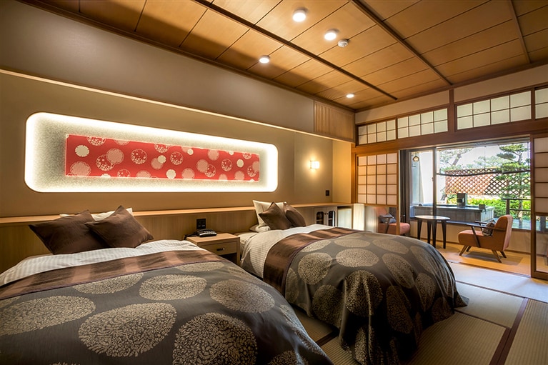 あわら温泉 グランディア芳泉［福井／あわら温泉］離れ ここみち亭 露天風呂付客室「武蔵」。