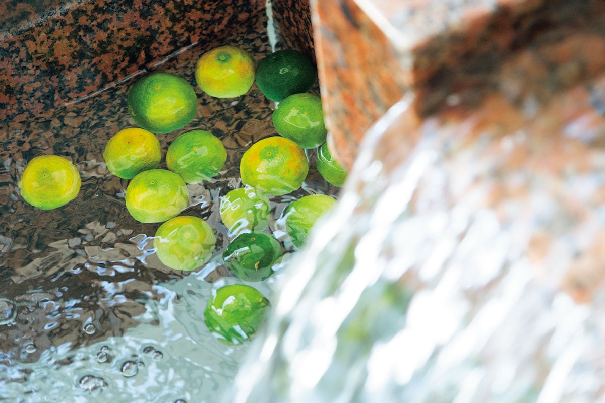 鳴門海峡を一望できる最上階の絶景温泉。すだちやゆずなど季節の柑橘を浮かべ、湯の香りは馥郁。