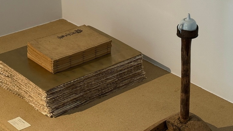 展示されている「梅月堂集」。佇まいが美しい古書。