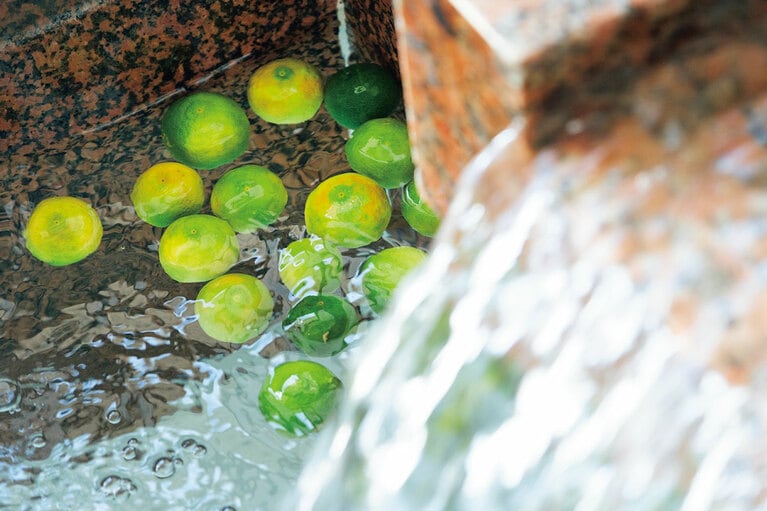 鳴門海峡を一望できる最上階の絶景温泉。すだちやゆずなど季節の柑橘を浮かべ、湯の香りは馥郁。