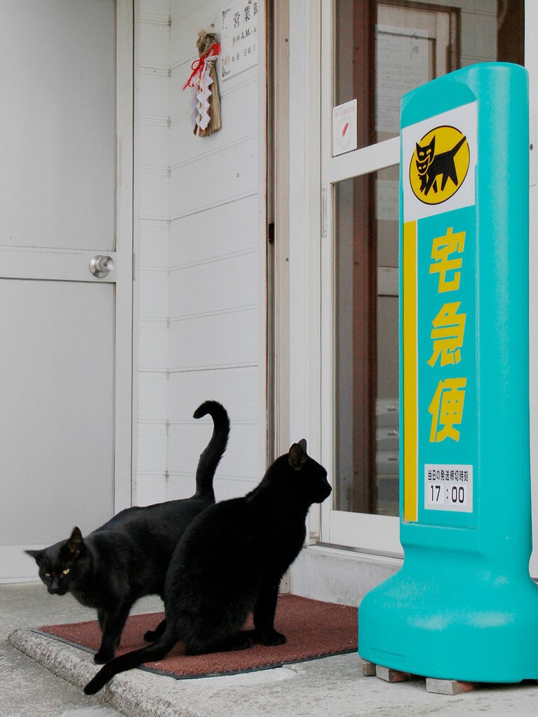 「集荷に来てやったのニャ！」「2匹体制で来たのニャ！　荷物を出すのニャ!!」