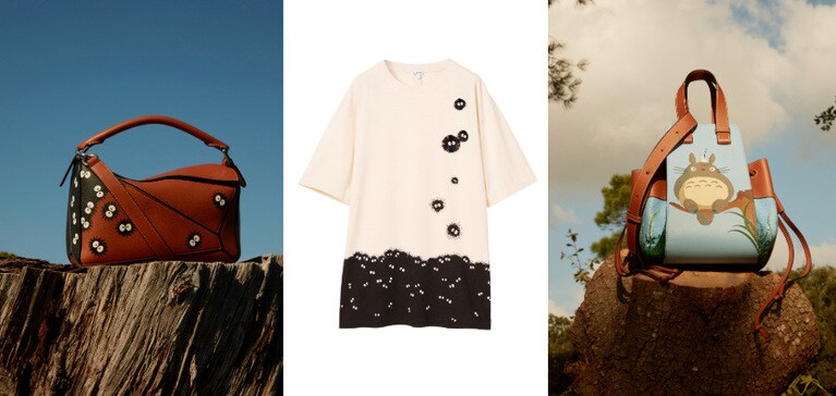 左から：パズルッグ ミニ(H12.5×W18×D8cm)247,000円、Tシャツ 50,000円、ハンモック ドローストリングバッグ(H21×W14×D26cm)307,000円。