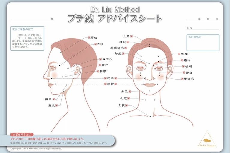 HARI-UPの「プチ鍼△アドバイスシート」。治療院に行くともらえるもので、オススメのツボが記入されています(提供：HARI-UP)。