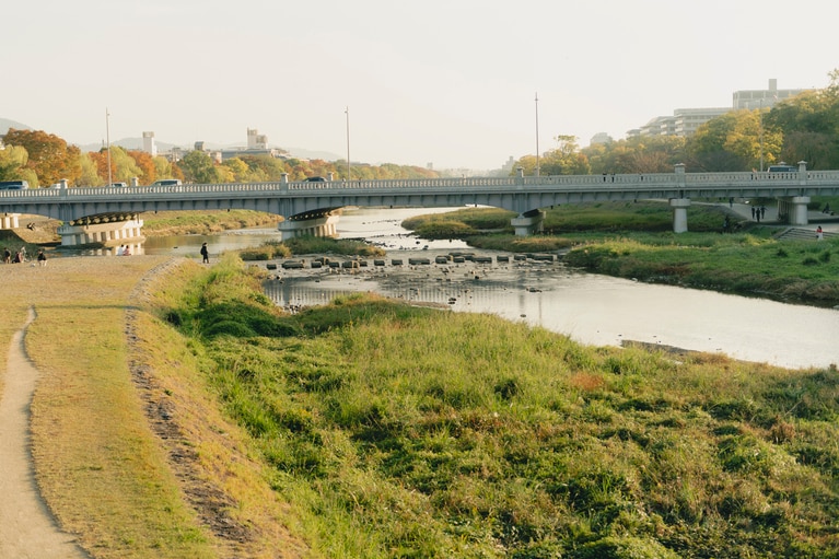 鴨川（賀茂川）と高野川が合流する鴨川デルタ。