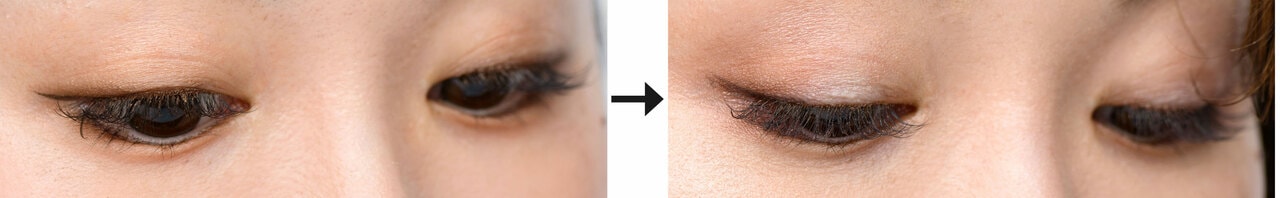 写真左から、BERORE画像、AFTER画像。アイシャドウとアイラインの効果で、大人っぽい可愛さを演出。