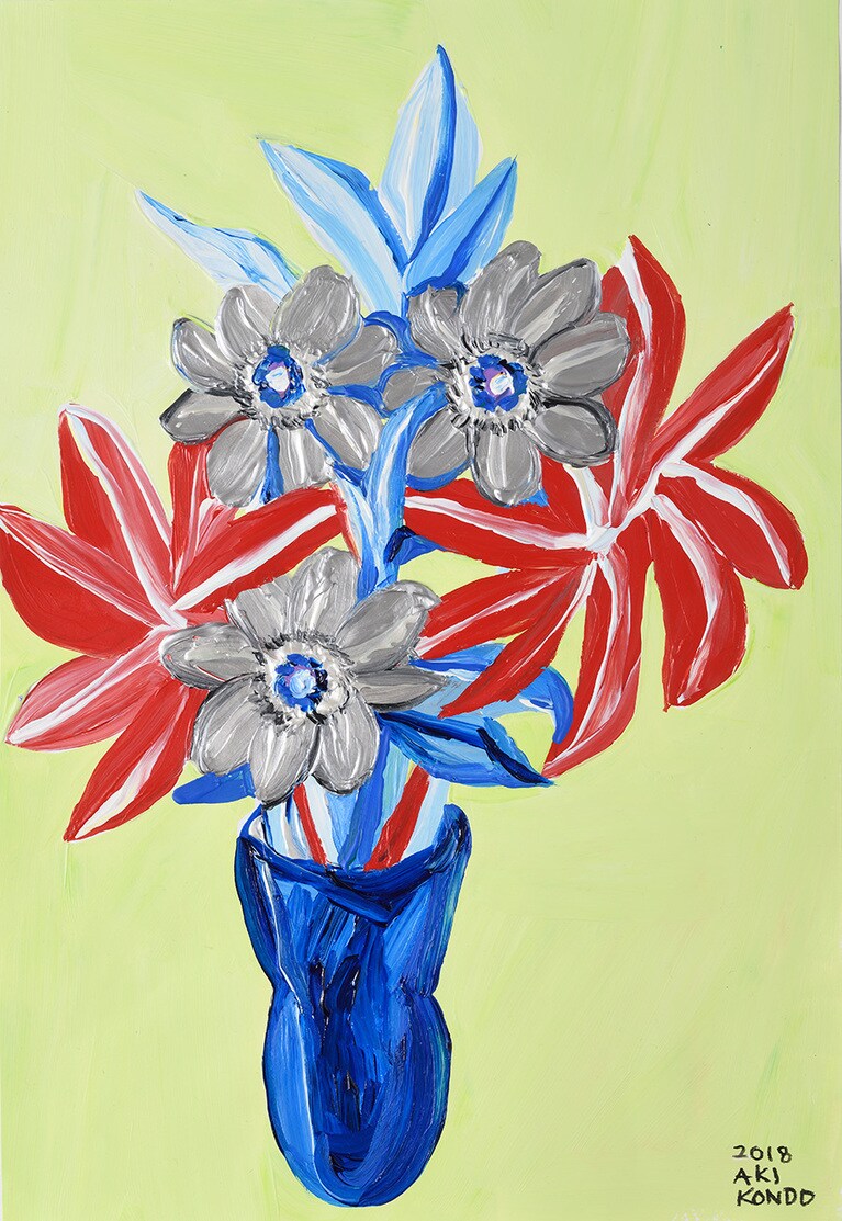 近藤亜樹 飾る 2018 acrylic on paper 38×27cm。