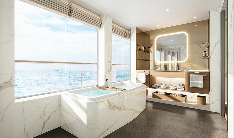 大理石を使用した“マスター・スイート”のバスルーム。