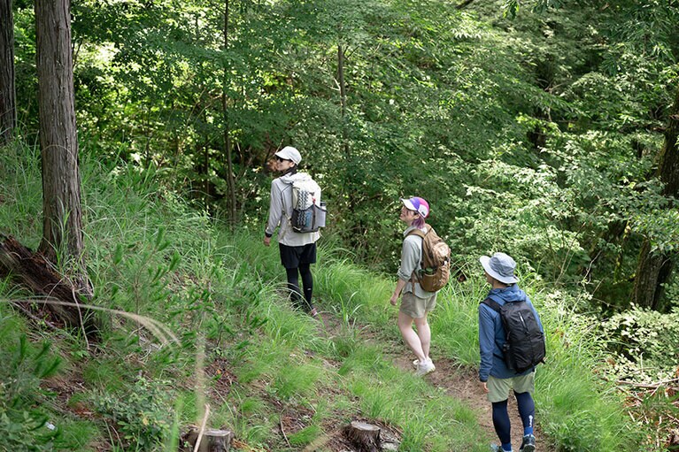 列になってゆっくり歩きます。