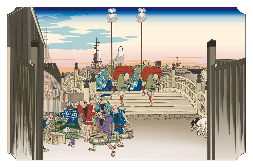 浮世絵が伝える江戸、日本橋の賑わい。©123RF