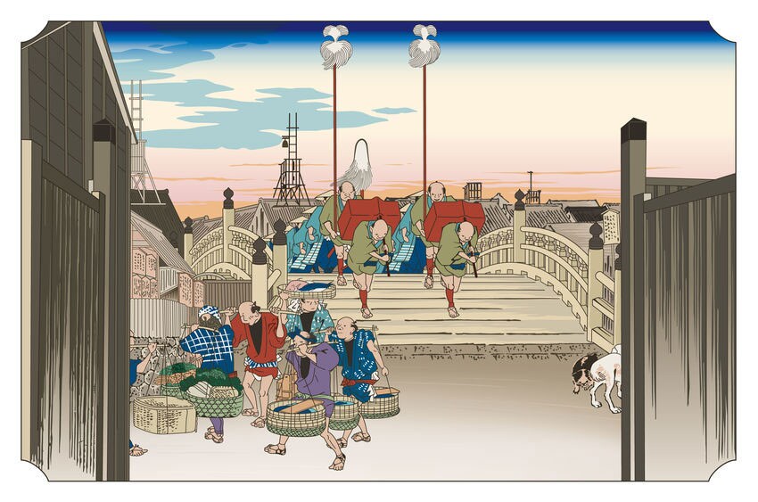 浮世絵が伝える江戸の日本橋の賑わい。©123RF