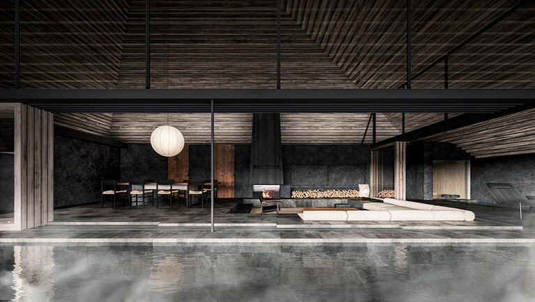 リビング・ダイニングに備わるインフィニティプール。