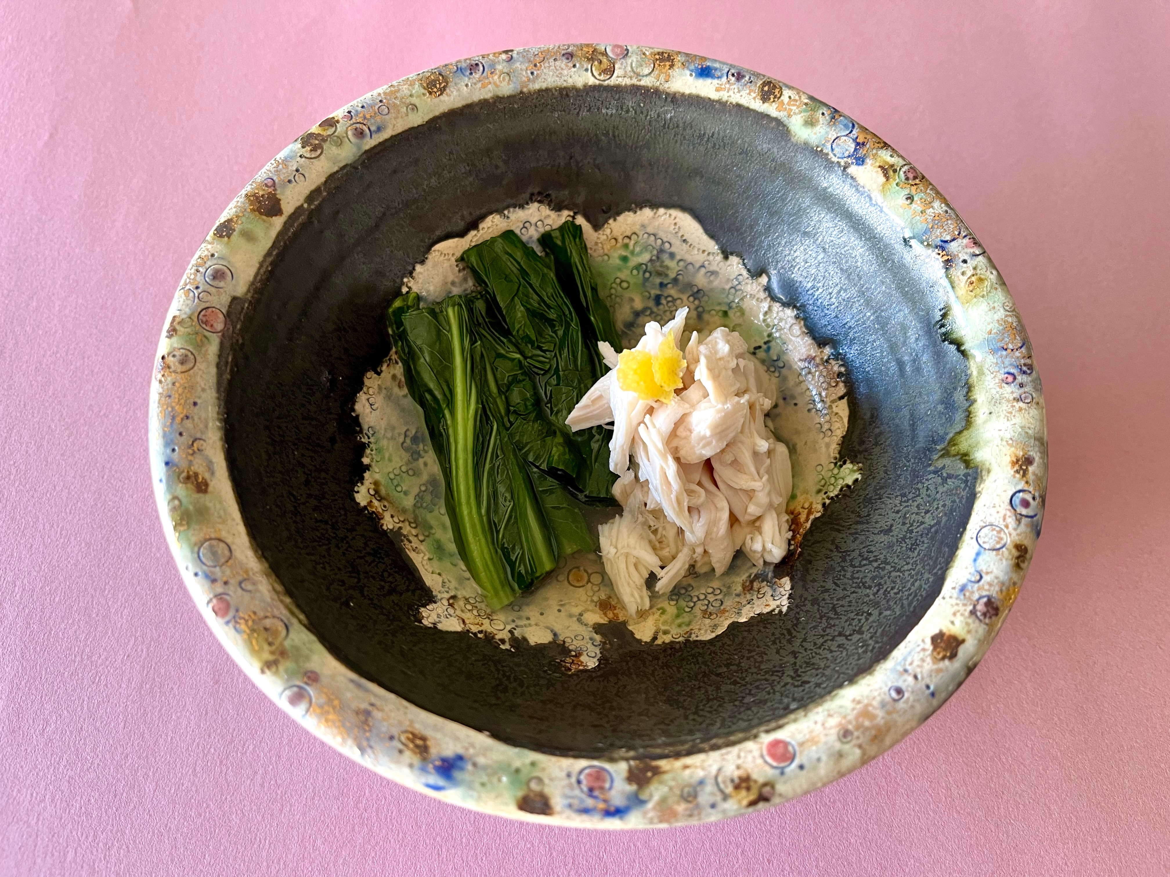青菜と鶏のささみのだしびたし。