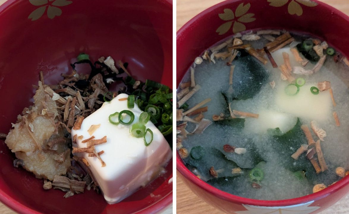 左のようにお椀に具材と味噌を入れてお湯を注ぐだけ。