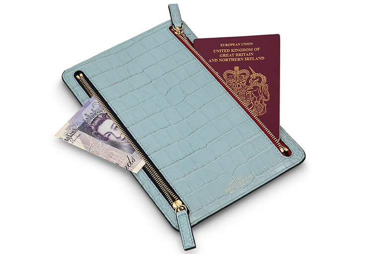 Panama ジップカレンシーケース POWDER BLUE 46,000円(W14×H22cm)。