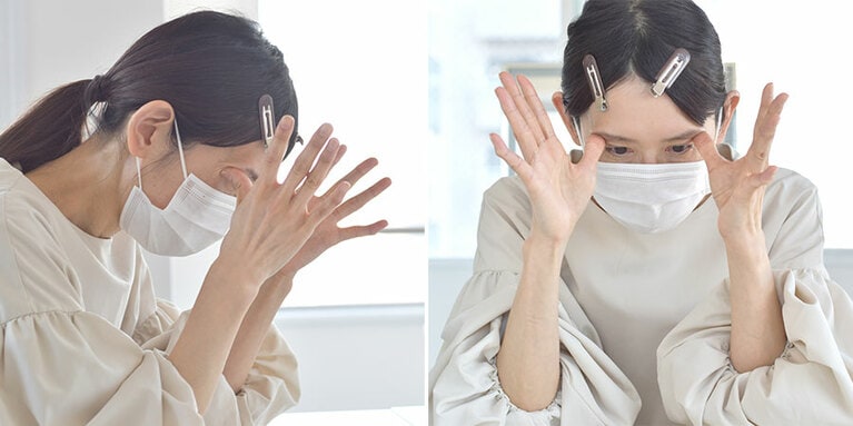 黒目の真上・目尻の上でも同様に行う。