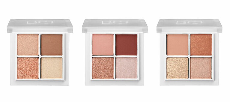 最初に発売された3種は、王道、色っぽ、トレンド、とそれぞれのテーマがハッキリわかる組み合わせ。THE アイパレ 左から、誰でもどこでもどんな服でも使いやすい、ベージュからブラウンの組み合わせ。右上のブラウンが濃すぎないので目の下にも入れやすい。01 本命のブラウン。全体に赤み強めの4色だけど、「腫れぼったくならないようなピンクを考えた」そう。02駆引きのピンク。ややくすんだオレンジカラーなので、ビギナーや大人でもトライしやすいのが魅力。03 秘密のオレンジ 各1,800円／かならぼ