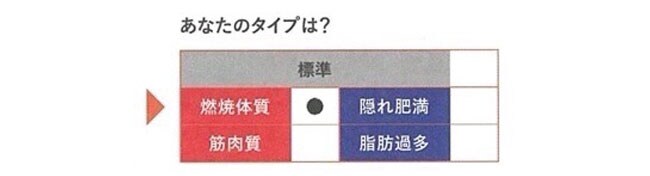 ジムで測った体組成バランスの結果です。筋肉量は標準で脂肪が少ない燃焼体質と認定されました。