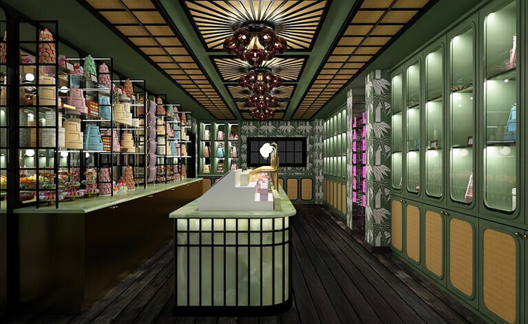 1階ブティックのカウンターコーナー。