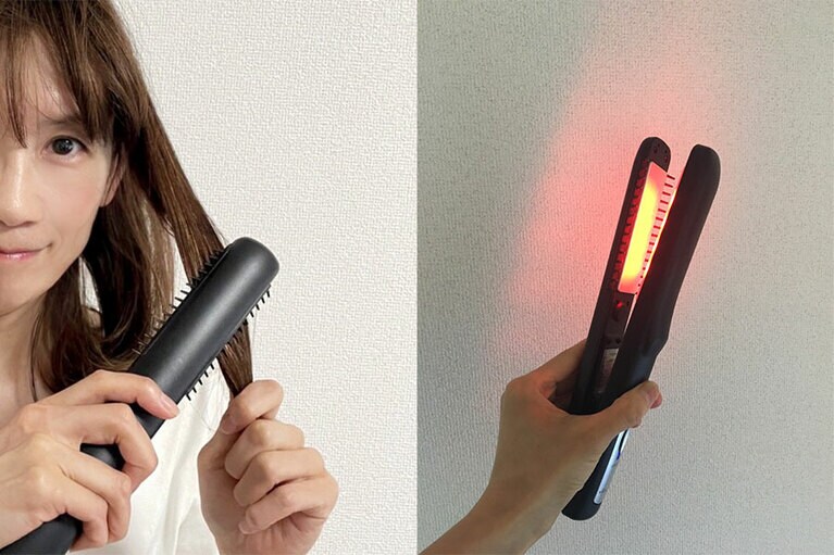 こんな感じでざっくり髪を取って挟むと、超音波の照射がスタート。なお、実際には髪が濡れた状態で使います。