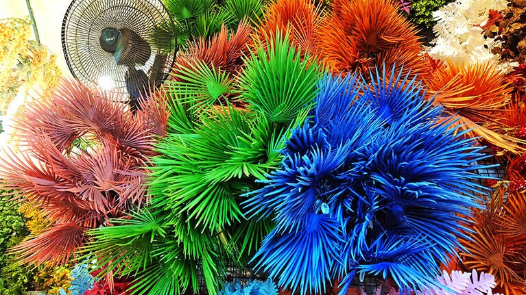 南国で育つヤシはタイの人にとって身近な花材です。