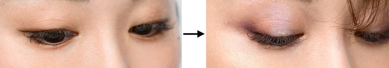 写真左から、BEFORE画像、AFTER画像。華やかでミステリアスな目もとに！