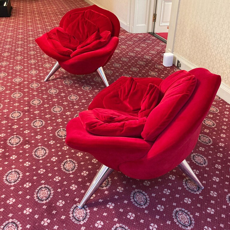 深紅のベルベット生地の光沢が非常に美しいものでした。