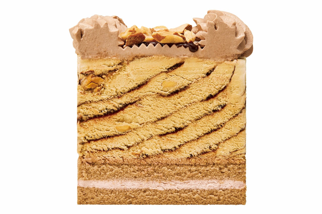 「31 パティスリー カフェモカケーキ made from ジャモカアーモンドファッジ」の断面。素材が層をなしていることが判る。