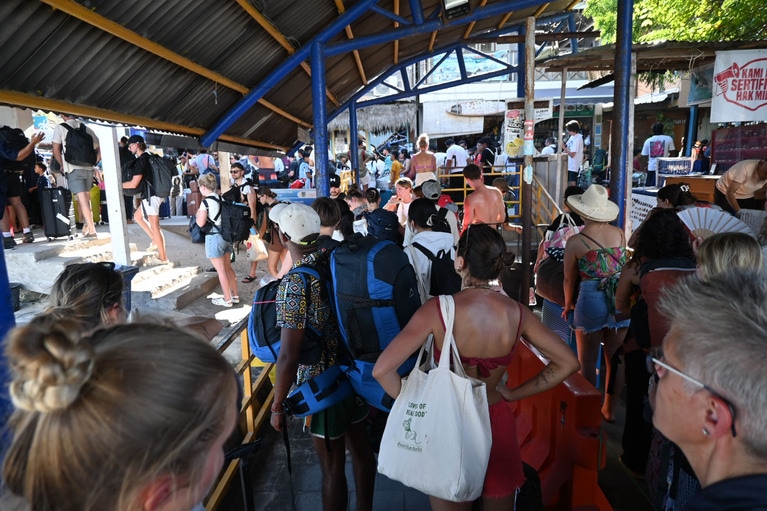 入島料などを支払うための列。年間100万人が訪問していたら、1日3000人が来島しているのだから、こうなるのも仕方ない!?