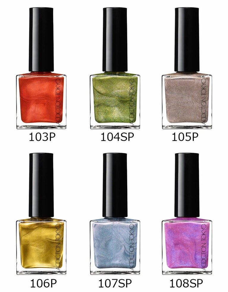 ザ ネイルポリッシュ ＋ “アンノウン ファミリア” 各2,420円。左上から：103P、104SP、105P、106P、107SP、108SP。10月27日（金）数量限定発売。
