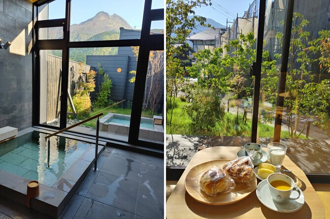 大分の由布院にある「STAY玉の湯」は山崎さんがこよなく愛する宿。遠くに由布岳がくっきり。