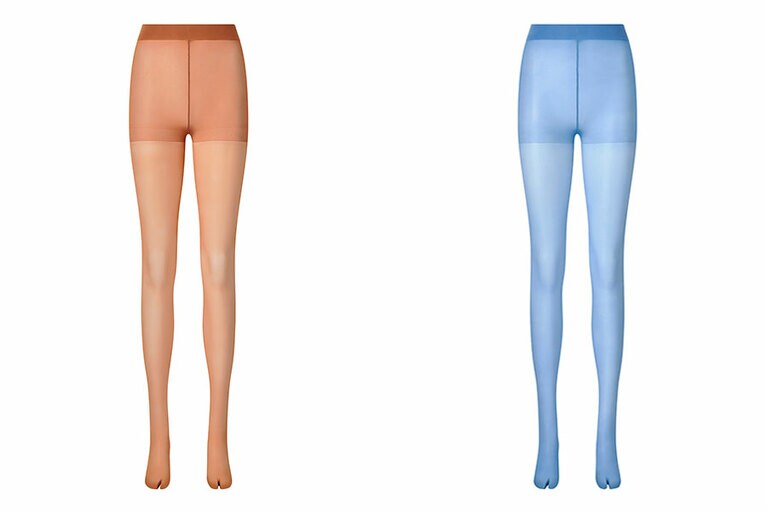 シアータビストッキング 990円。左から、34 BROWN、66 BLUE。