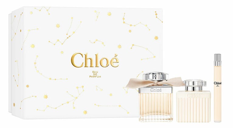 クロエ オードパルファム ホリデーセット 21,450円。セット内容：クロエ オードパルファム 75mL（現品）、同 オードパルファム 10mL、同 ボディローション 100mL。予約開始：10月18日（水）、発売日：11月1日（水）。