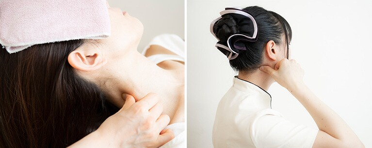 「胸鎖乳突筋」は、指が置かれている「筋」全体。ここもかみ締めに関係しています！