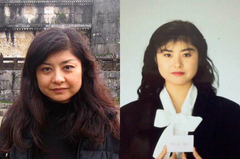 左：36歳のときは「パンパンだった」という間々田先生。右：20歳。いずれも、大頬骨筋が鍛えられていないので輪郭が四角にみえます。