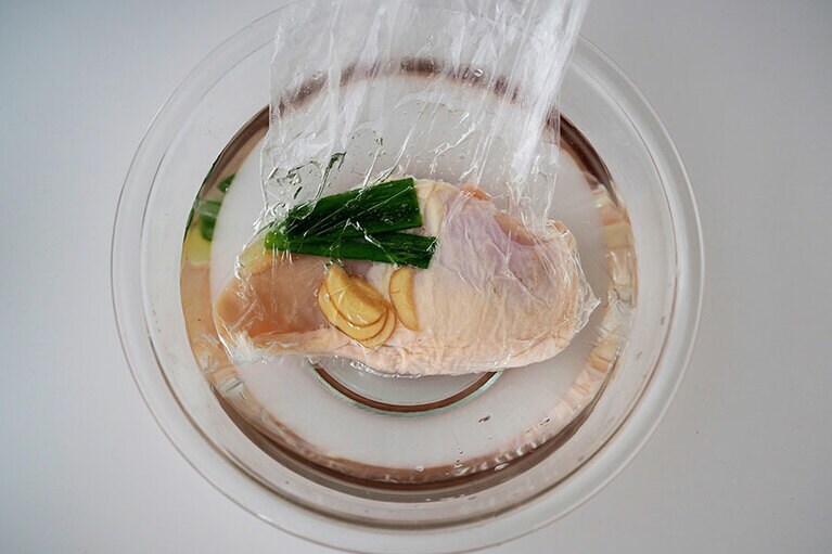 レンチン蒸し鶏。