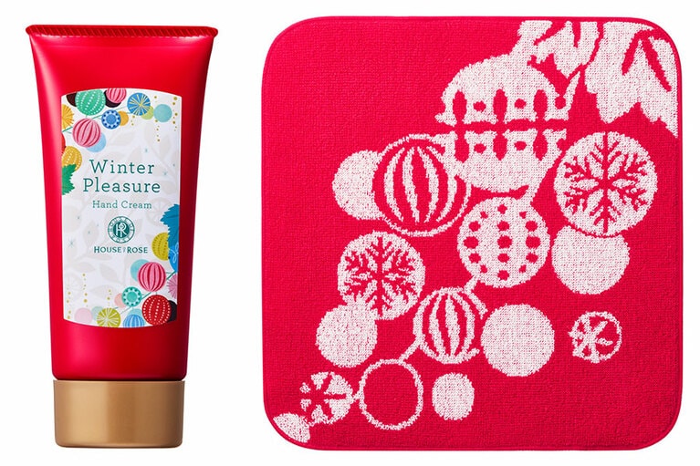 ハンドクリームには、エモリエント成分としてシア脂、ブドウ種子油を、保湿成分としてブドウ果実エキスやオレンジ果実エキス・ハチミツを配合。タオルは綿100％。