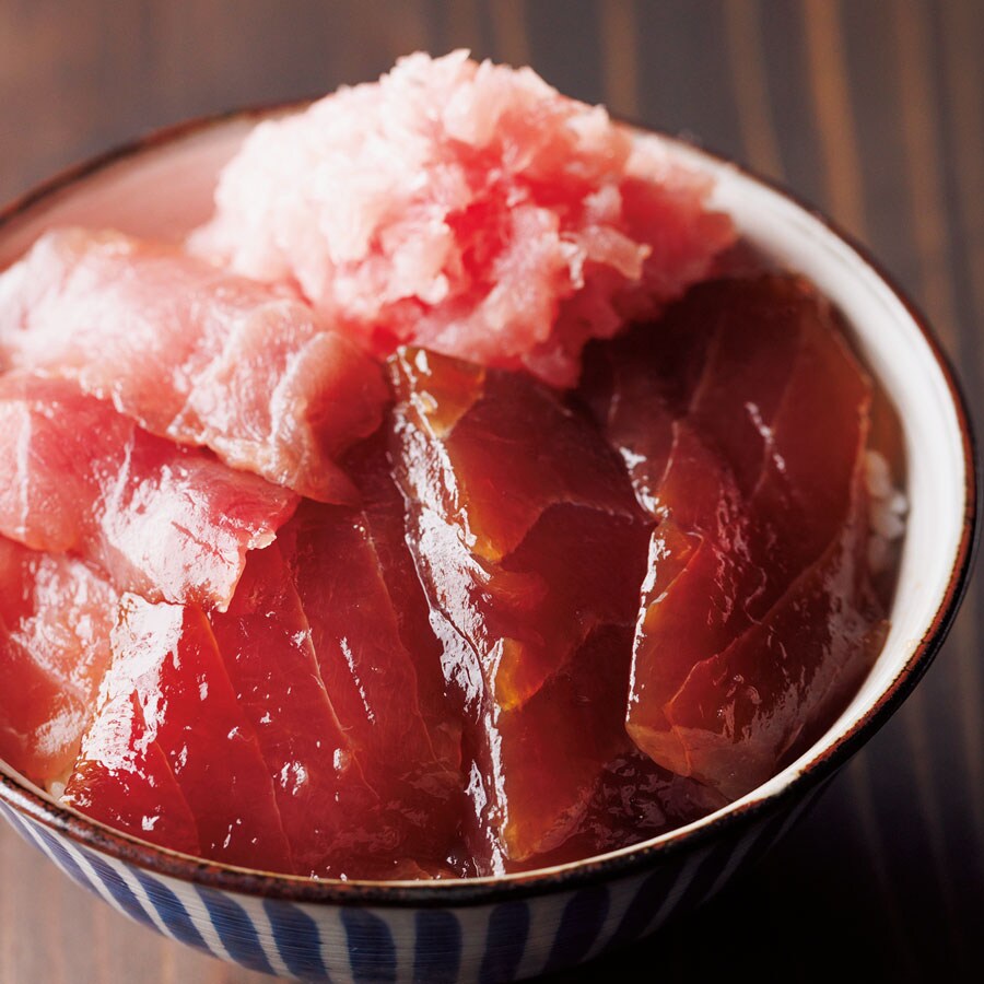 四代目 木下勝之のまぐろの丼食べ比べセット＜まぐろの漬け65g×2、たたき70g×1、スライス60g×1＞ 5,400円／木下水産物