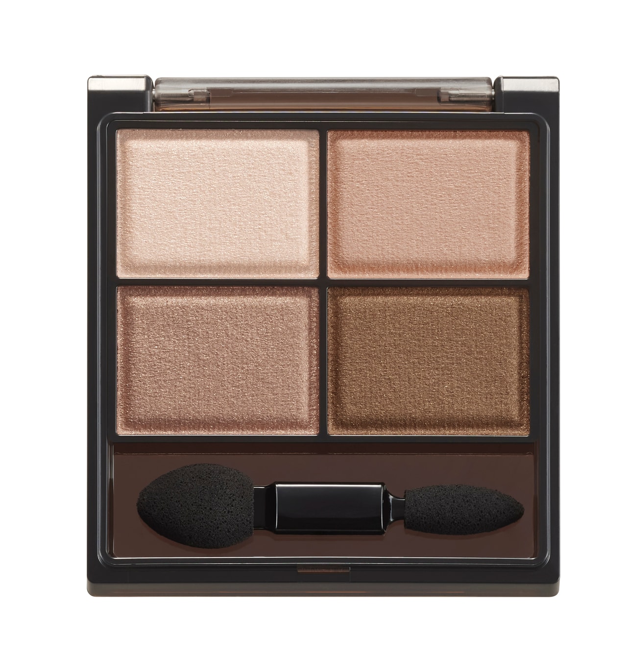 単色使いも4色使いも、グラデーションを作るのも簡単にできるアイシャドウ。左上は目元を明るく整えるトーンアップベースカラー。右上は輝度の高いパールを配合したニュアンスカラー。左下はまぶたに奥行きを生み出す、深みのあるニュアンスカラー。右下は、旧品よりも少し発色をやわらげたシェードカラー。黄みにも青みにも寄らず、沈まないブラウンの目元が作れる、ＳＫ０１　トゥルーブラウン。エクセル　スキニーリッチシャドウ　Ｎ 全7種 各1,650円／常盤薬品工業（2026年2月3日［火］オンライン先行発売　2月17日［火］発売）