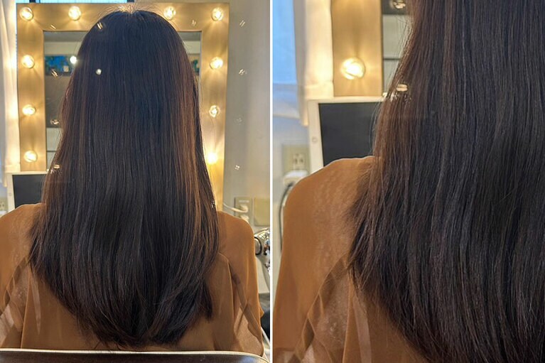 にらさわのビフォー。毛先がパサついて広がっています。