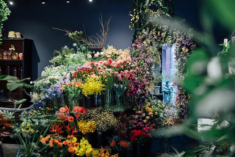 さまざまな形状、色の花が揃い、色彩豊かな花畑のよう。