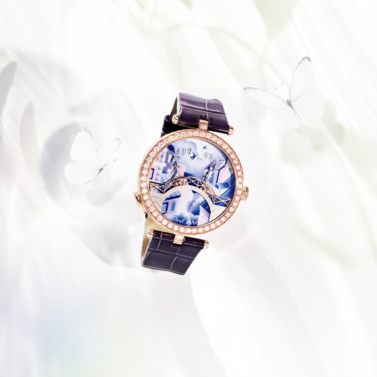 「レディ アーペル ポン デ ザムルー ジュール ウォッチ」（RG×WG×DIA、アリゲーターストラップ、自動巻き、ケース径38mm）23,892,000円／ヴァン クリーフ＆アーペル（ヴァン クリーフ＆アーペル ル デスク）