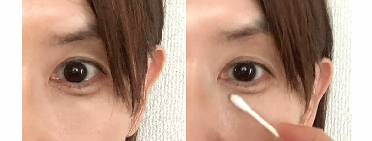 左はぼかす前。綿棒で線をぼかしてなじませる。