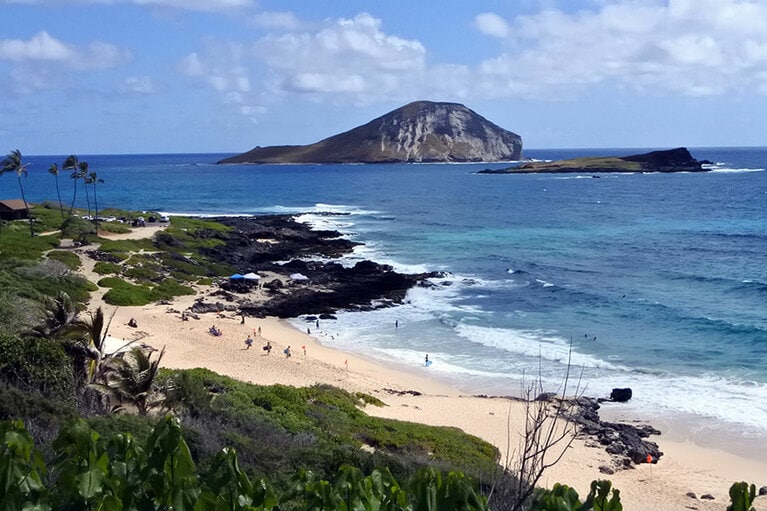 沖に浮かんでいるのはマナナ島。通称ラビットアイランド。