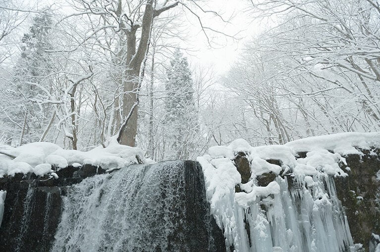 滝を間近で見るのは、雪の季節限定の楽しみ。